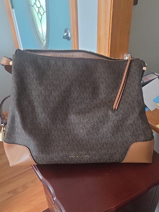 Michael Kors Handbags - Michael Kors Dark Brown Logo Messenger Bag with Tan Trim